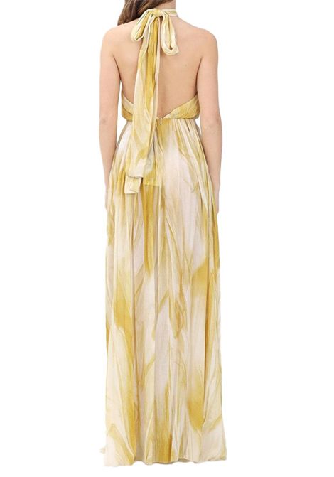 Abito Elisabetta Franchi donna ABR4752E2 DN7 burro senape scollo americano stampa tulle ELISABETTA FRANCHI | Abiti | ABR4752E2DN7